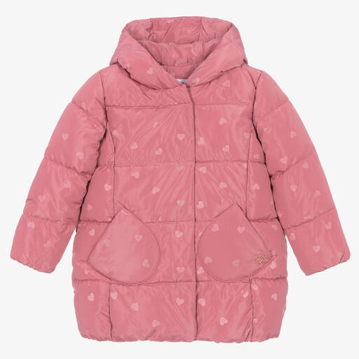 Mayoral-Girls Pink Heart Puffer Coat | Childrensalon
