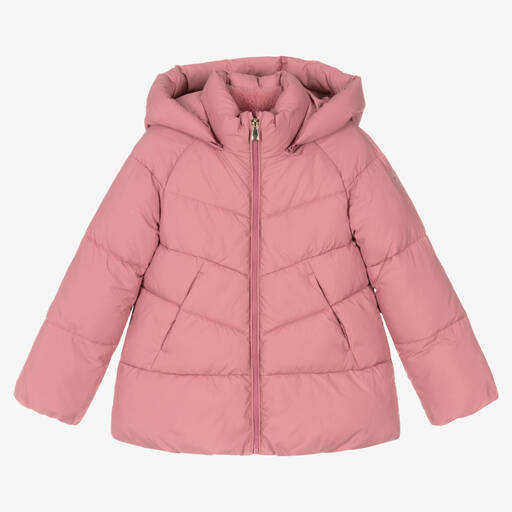 Mayoral-Girls Pink Hooded Puffer Coat | Childrensalon
