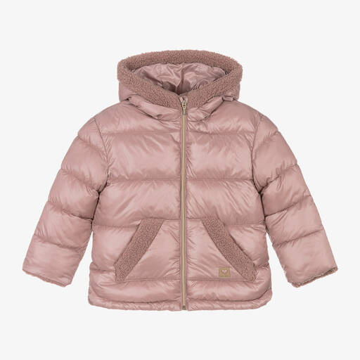 Mayoral-Girls Pink Hooded Puffer Coat | Childrensalon