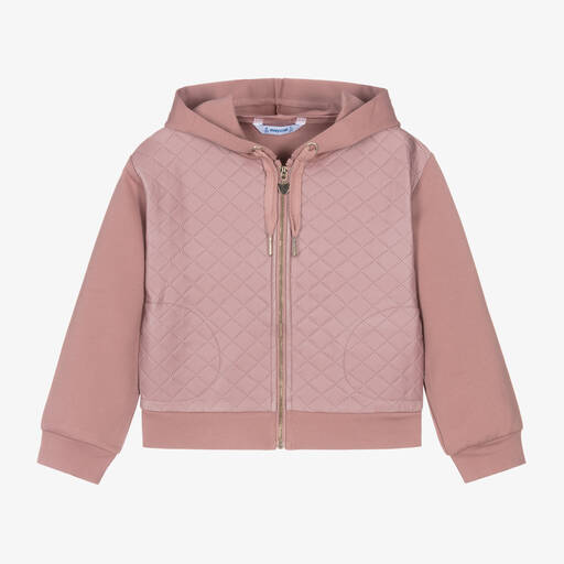 Mayoral-Girls Pink Hooded Zip-Up Top | Childrensalon