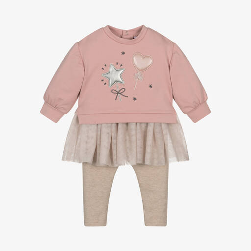 Mayoral-Girls Pink Jersey & Tulle Leggings Set | Childrensalon