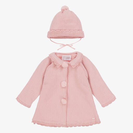 Mayoral-Розовое вязаное пальто для коляски и шапочка | Childrensalon