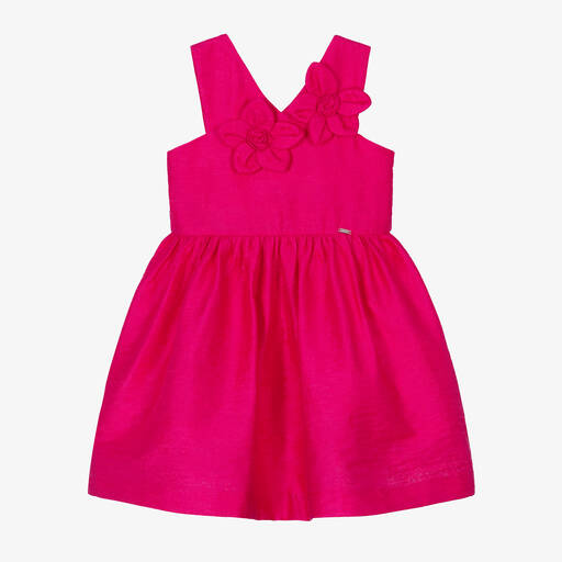 Mayoral-Girls Pink Linen Flower Dress | Childrensalon