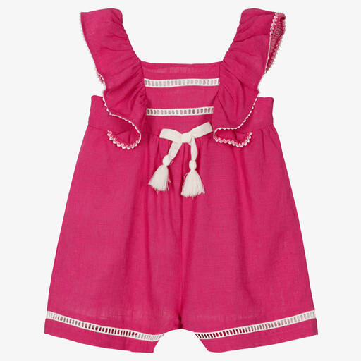 Mayoral-Girls Pink Linen Playsuit | Childrensalon