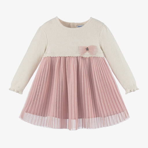 Mayoral-Girls Pink Pleated Tulle Dress | Childrensalon