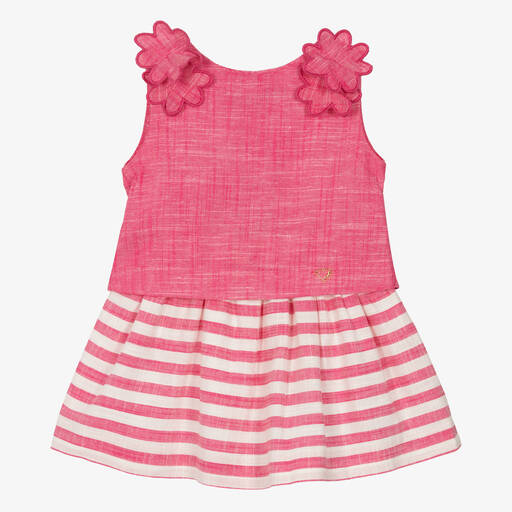 Mayoral-Girls Pink Striped Skirt Set  | Childrensalon