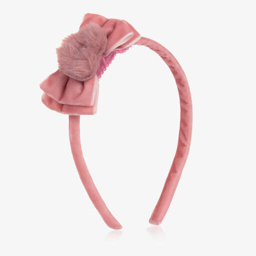 Mayoral-Girls Pink Velvet Bow Hairband | Childrensalon