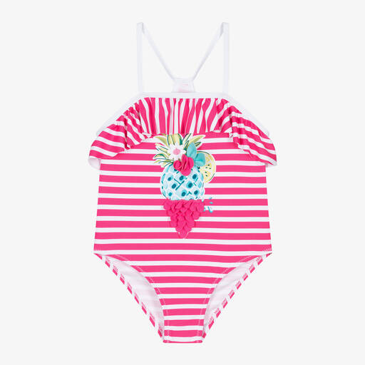 Mayoral-Girls Pink & White Stripe Swimsuit | Childrensalon