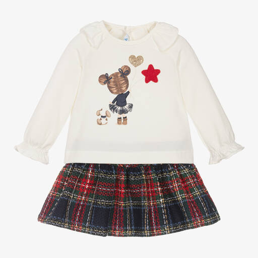 Mayoral-Girls Red & Blue Check Skirt Set | Childrensalon