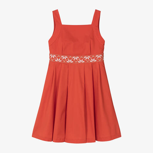 Mayoral-Girls Red Cotton Embroidered Dress | Childrensalon
