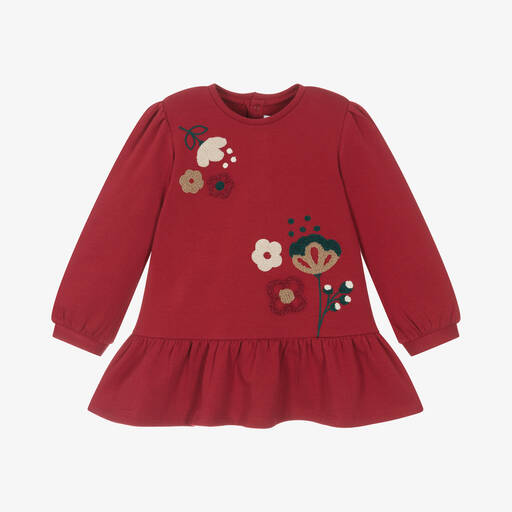 Mayoral-Girls Red Cotton Jersey Floral Dress | Childrensalon