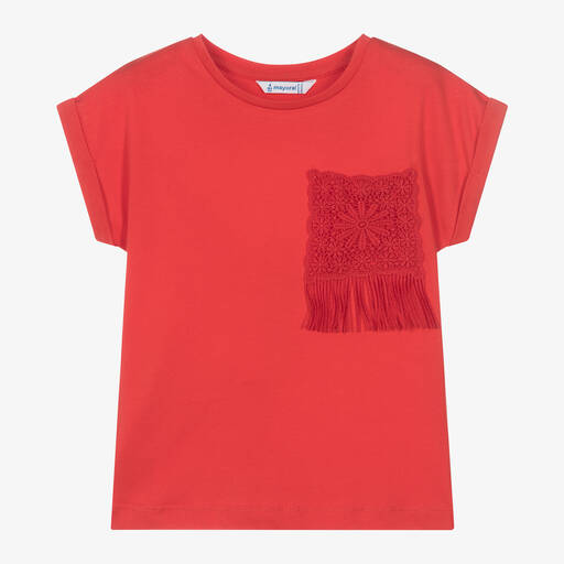 Mayoral-Girls Red Cotton T-Shirt | Childrensalon