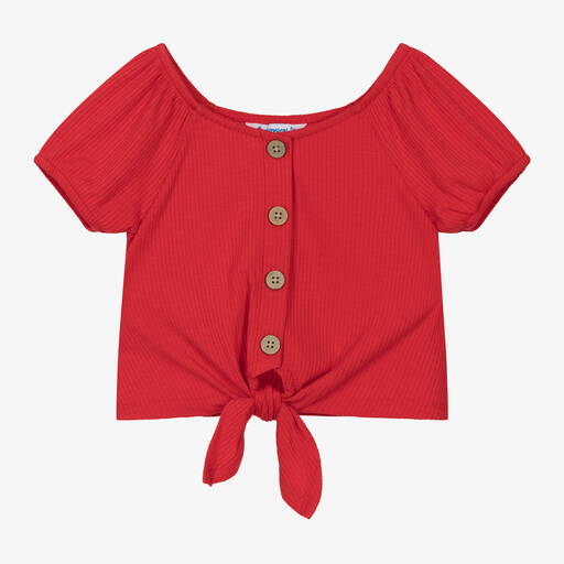 Mayoral-Girls Red Ribbed Jersey Top | Childrensalon