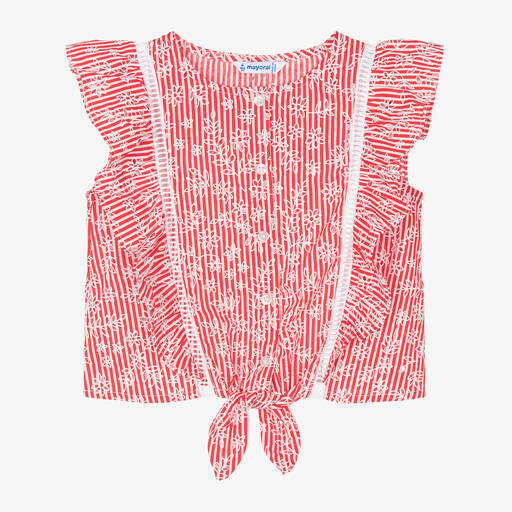 Mayoral-Girls Red Striped Cotton Blouse | Childrensalon