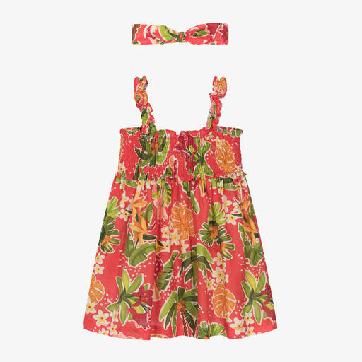 Mayoral-Girls Red Tropical Cotton Dress Set | Childrensalon