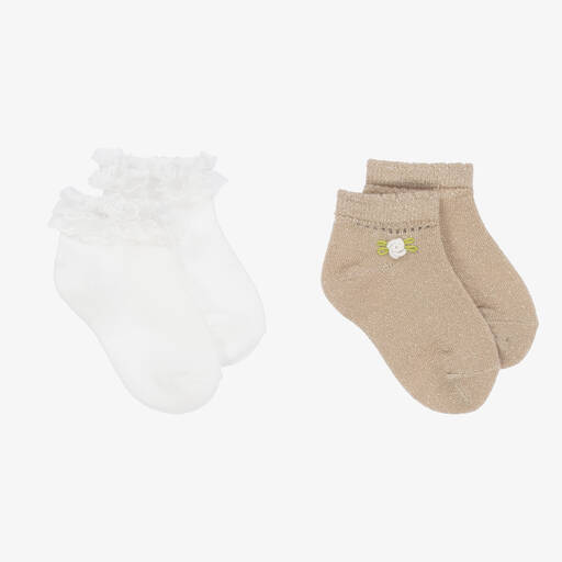 Mayoral-Girls White & Beige Socks (2 Pack) | Childrensalon