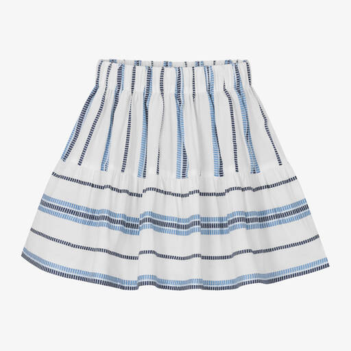 Mayoral-Girls White & Blue Striped Cotton Skirt  | Childrensalon