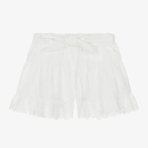 Mayoral-Girls White Broderie Anglaise Shorts | Childrensalon