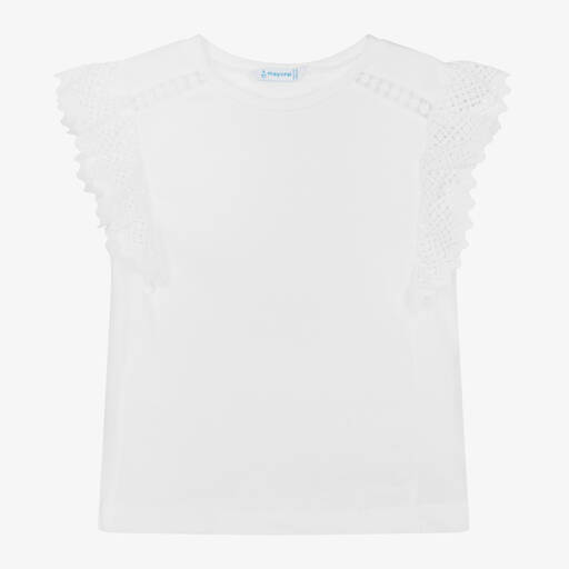 Mayoral-Girls White Cotton & Crochet Lace Top | Childrensalon