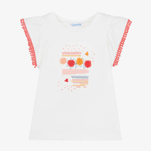Mayoral-Girls White Cotton Flower T-Shirt | Childrensalon