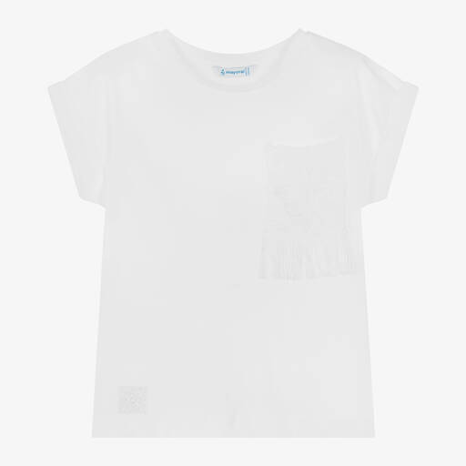 Mayoral-Girls White Cotton T-Shirt | Childrensalon