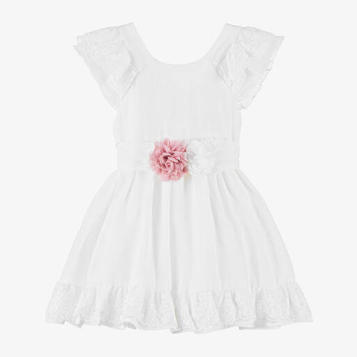 Mayoral-Girls White Embroidered Dress | Childrensalon