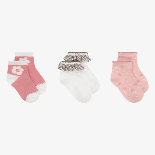 Mayoral-Socken in Weiß und Rosa (3er-Pack) | Childrensalon