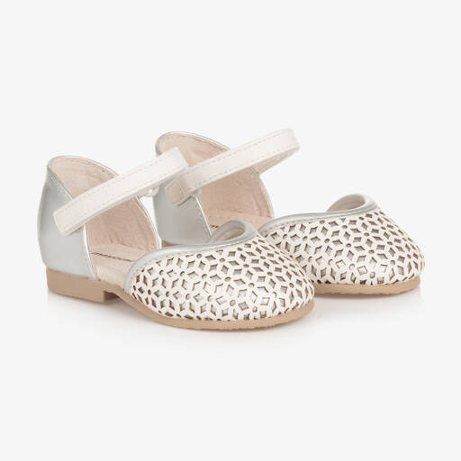 Mayoral-Girls White & Silver Cut-Out Pumps | Childrensalon