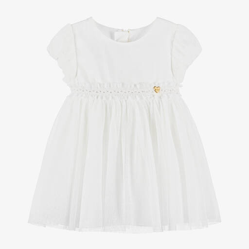 Mayoral-Girls White Spotted Tulle Dress | Childrensalon