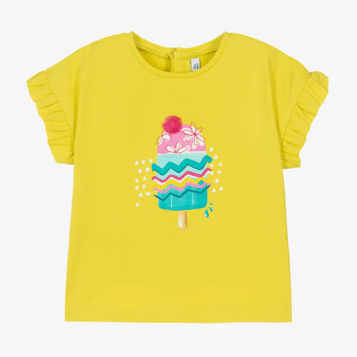 Mayoral-Girls Yellow Cotton Frilled T-Shirt | Childrensalon