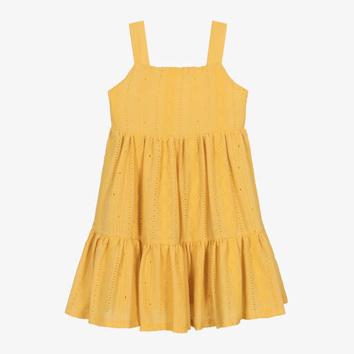 Mayoral-Girls Yellow Sleeveless Lacey Dress | Childrensalon