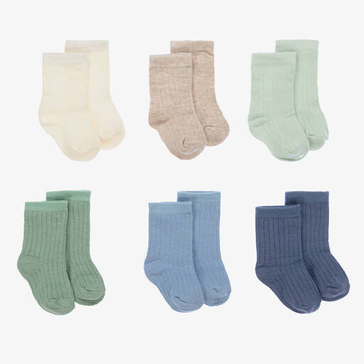 Mayoral Newborn-Green & Blue Cotton Baby Socks (6 Pack) | Childrensalon