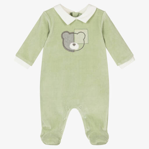 Mayoral-Green Cotton Velour Babygrow | Childrensalon