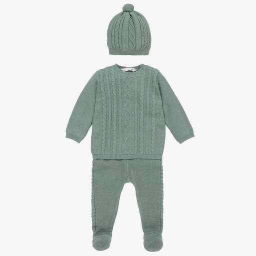 Mayoral Newborn-Green Knit Babysuit & Hat Set | Childrensalon