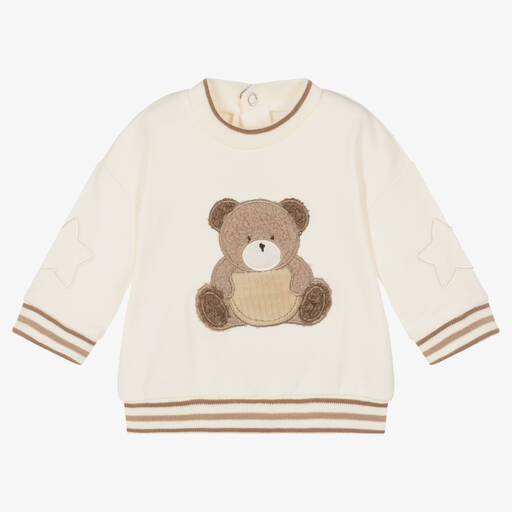 Mayoral-Elfenbeinfarbenes Sweatshirt aus Baumwolle mit Bärenmotiv für Babys | Childrensalon