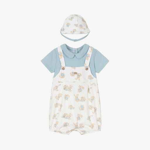 Mayoral-Ivory Bunny Print Cotton Babysuit Set | Childrensalon