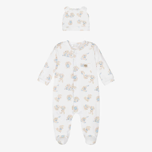 Mayoral-Ivory cotton Bunny Print Babysuit Set | Childrensalon