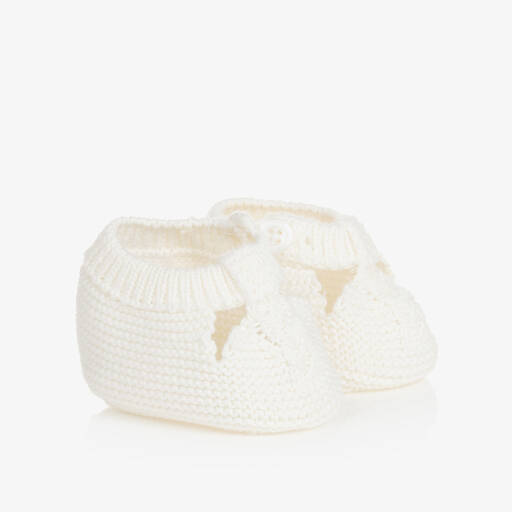 Mayoral Newborn-Ivory Cotton Knit Baby Booties | Childrensalon