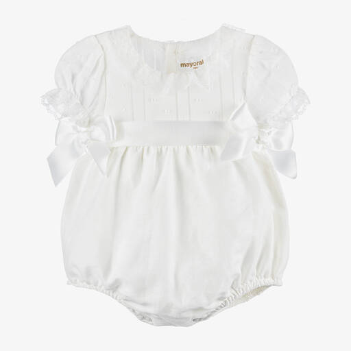 Mayoral-Ivory Cotton & Linen Baby Shortie | Childrensalon
