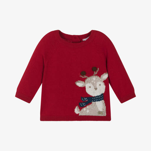 Mayoral Newborn-Red Cotton & Wool Reindeer Baby Sweater | Childrensalon