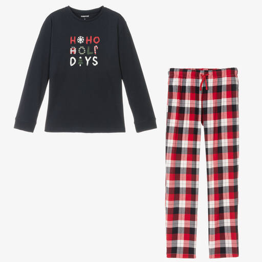 Mayoral-Teen Boys Blue & Red Cotton Check Pyjamas | Childrensalon