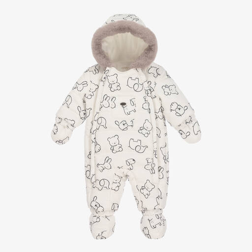 Mayoral-White & Grey Padded Baby Snowsuit | Childrensalon