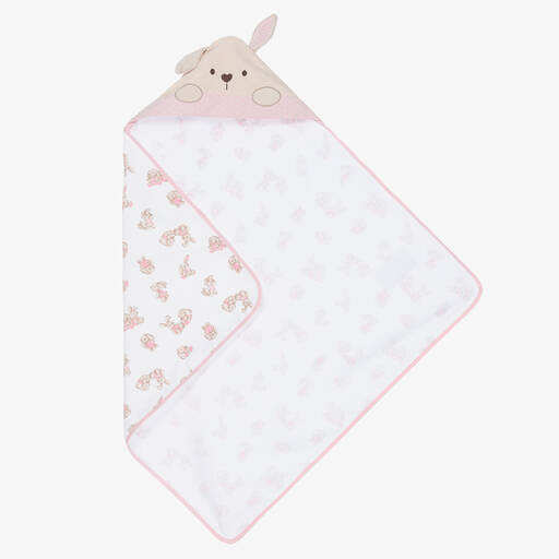 Mayoral-White & Pink Hooded Baby Towel (85cm) | Childrensalon