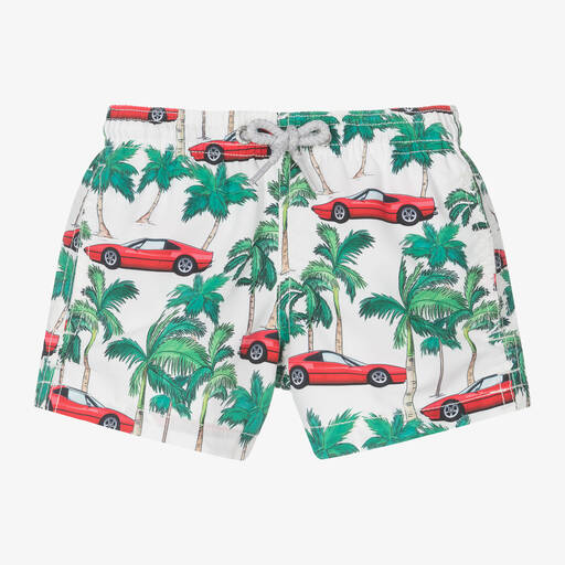 MC2 Saint Barth-Boys Green Car Print Swim Shorts | Childrensalon
