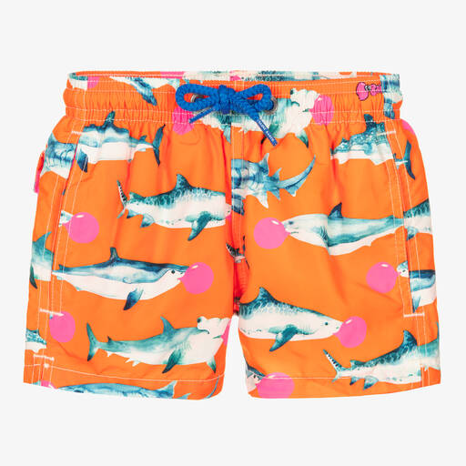 MC2 Saint Barth-Boys Orange Big Babol Shark Swim Shorts | Childrensalon