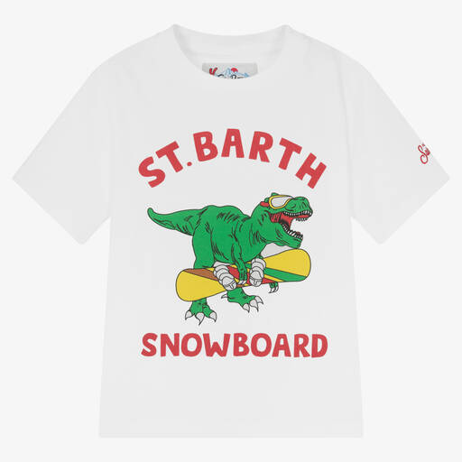 MC2 Saint Barth-Boys White Cotton Dinosaur T-Shirt | Childrensalon