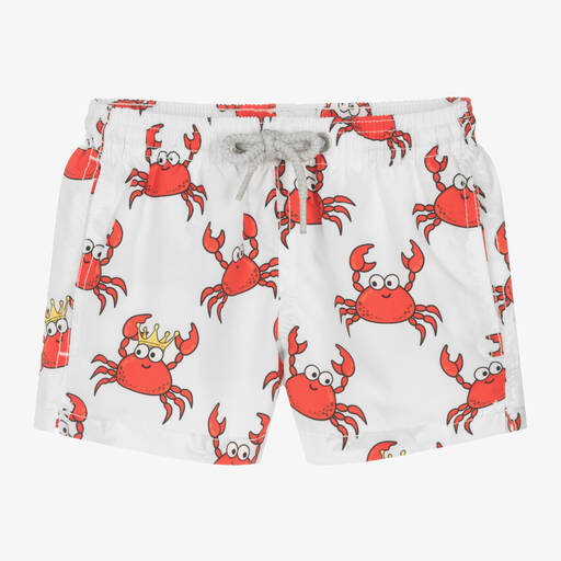 MC2 Saint Barth-Boys White Crab Swim Shorts | Childrensalon
