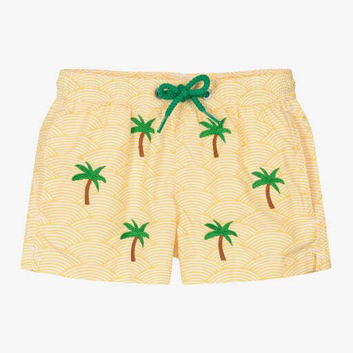 MC2 Saint Barth-Boys Yellow Palm Tree Swim Shorts | Childrensalon