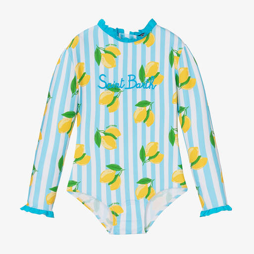 MC2 Saint Barth-Girls Blue Stripe Lemons Swimsuit | Childrensalon