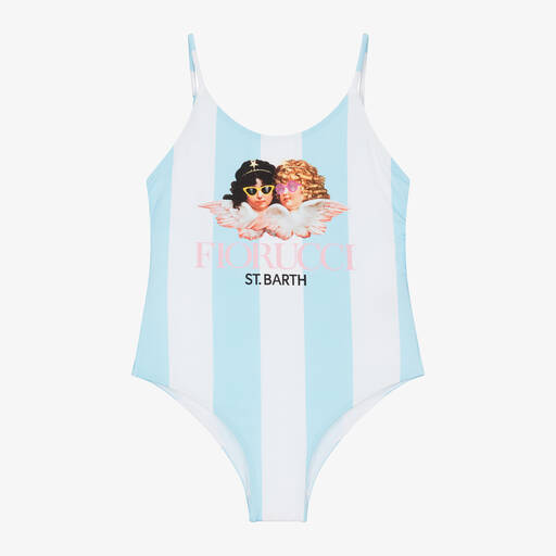 MC2 Saint Barth-Girls Blue Striped Fiorucci Swimsuit | Childrensalon